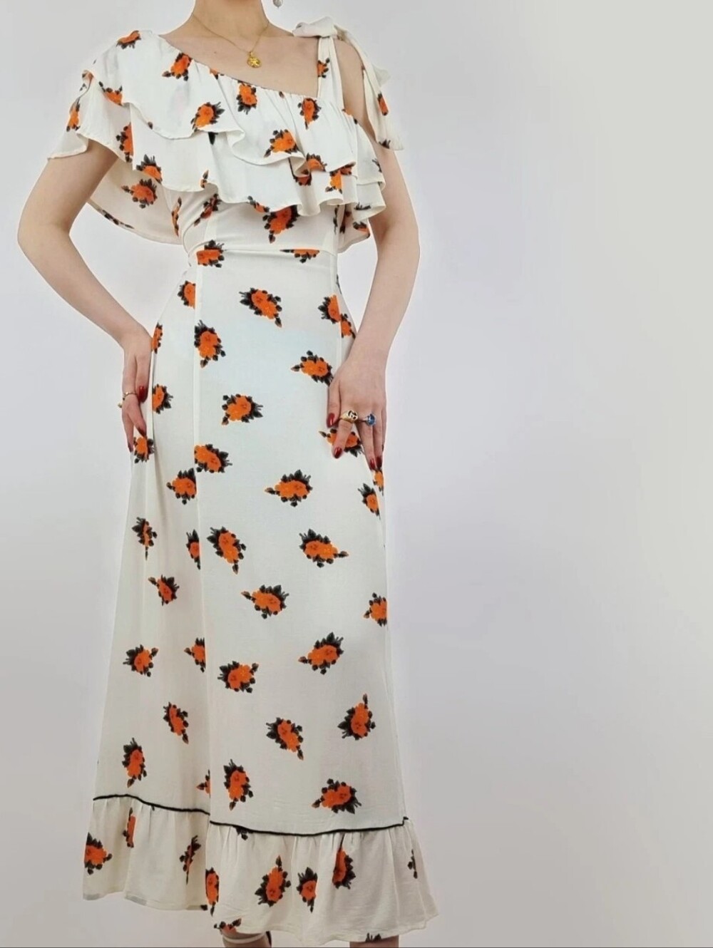 Ganni Roseburg One Shoulder Ruffle Maxi Dress